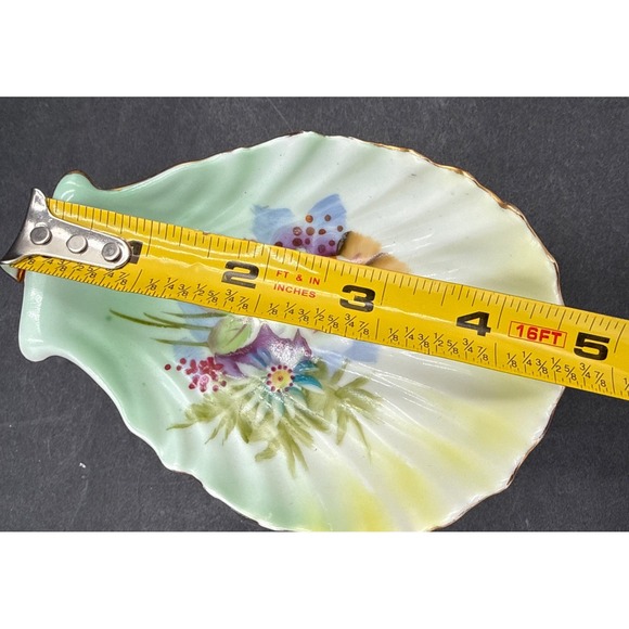 Vtg Lefton Shell Dish Hand Painted Floral 5066 Trinkets Rings Soap Pedestal Blue - Picture 6 of 8